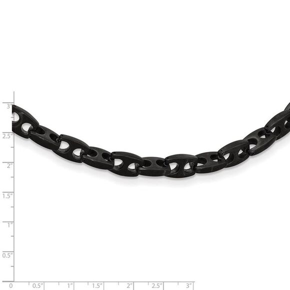 Mens 8mm Black Plated Stainless Steel Anchor Chain Necklace, 24 Inch - Picture 4 of 7